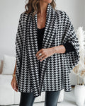 Poncho Oversized pour Femmes avec Motif Pied-de-Poule et Col Châle Ouvert Echo Archiv