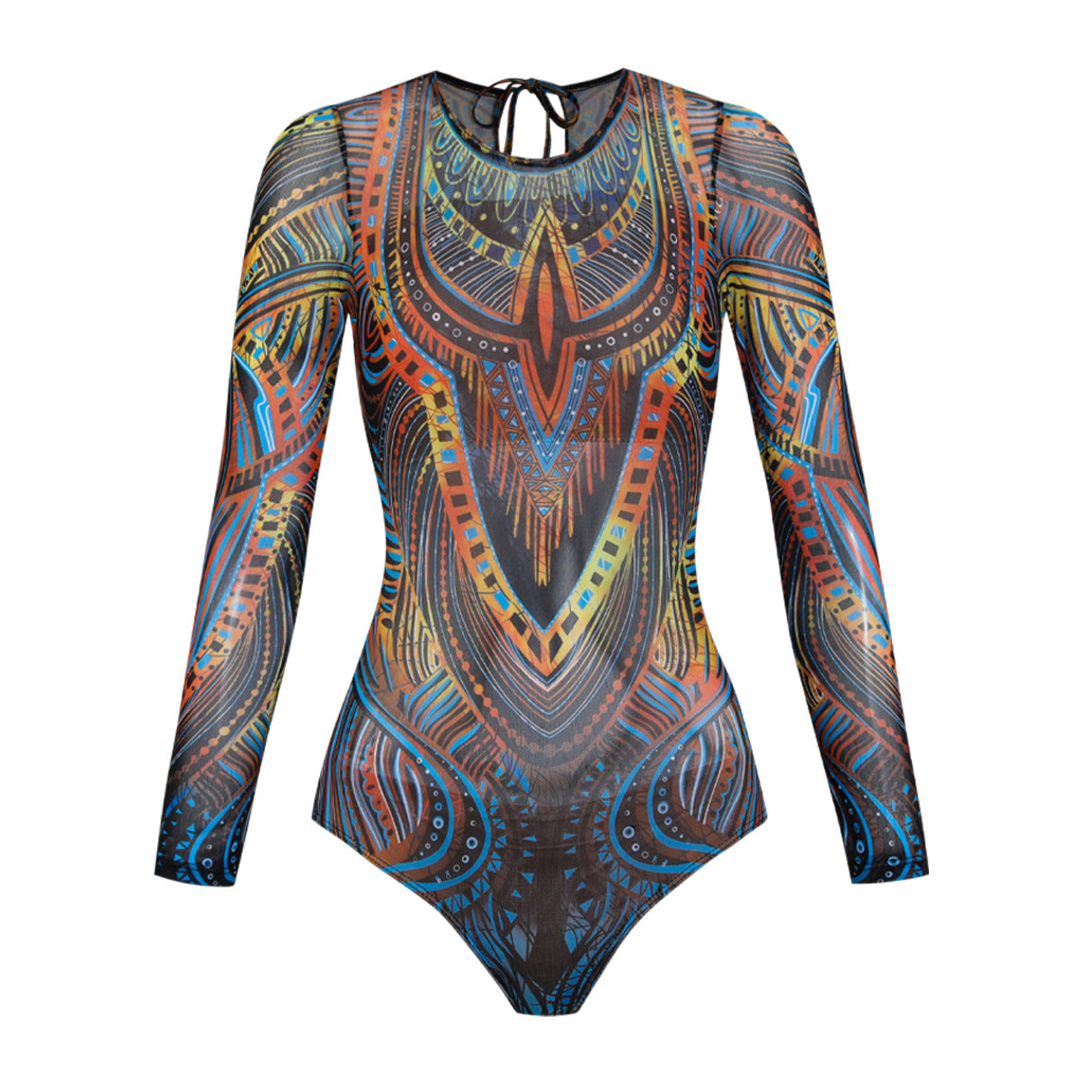 Maillot de bain à manches longues pour femmes avec motif graphique coloré R&B