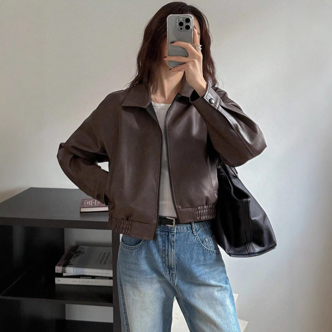 Veste en simili cuir pour femmes avec coupe décontractée