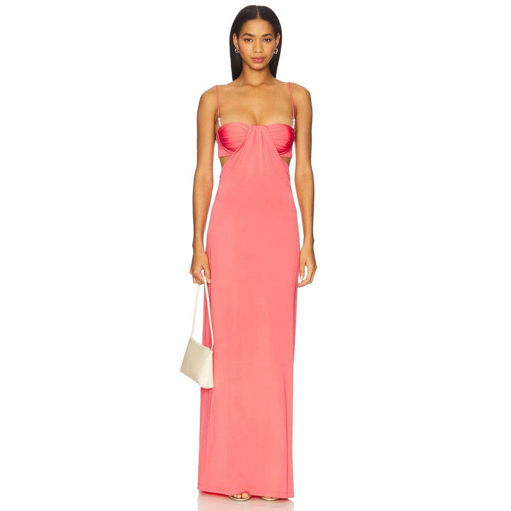 Robe maxi pour dames avec bonnets bustier, découpes latérales et délicates bretelles spaghetti R&B