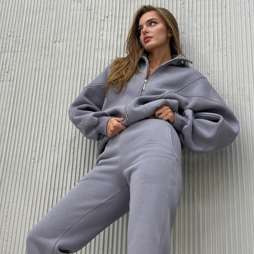 Veste sweat à demi-zip oversize pour femmes avec pantalon de jogging taille haute sculptant en French-Terry lourd Echo Archiv