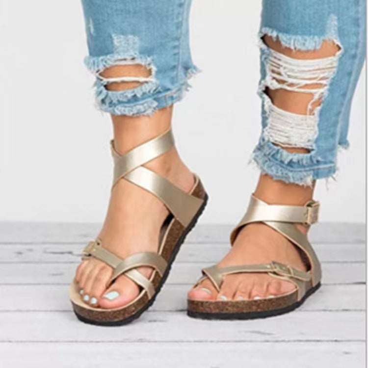 Sandales à lanières confortables pour femmes avec fermeture à boucle réglable et semelle intérieure rembourrée R&B