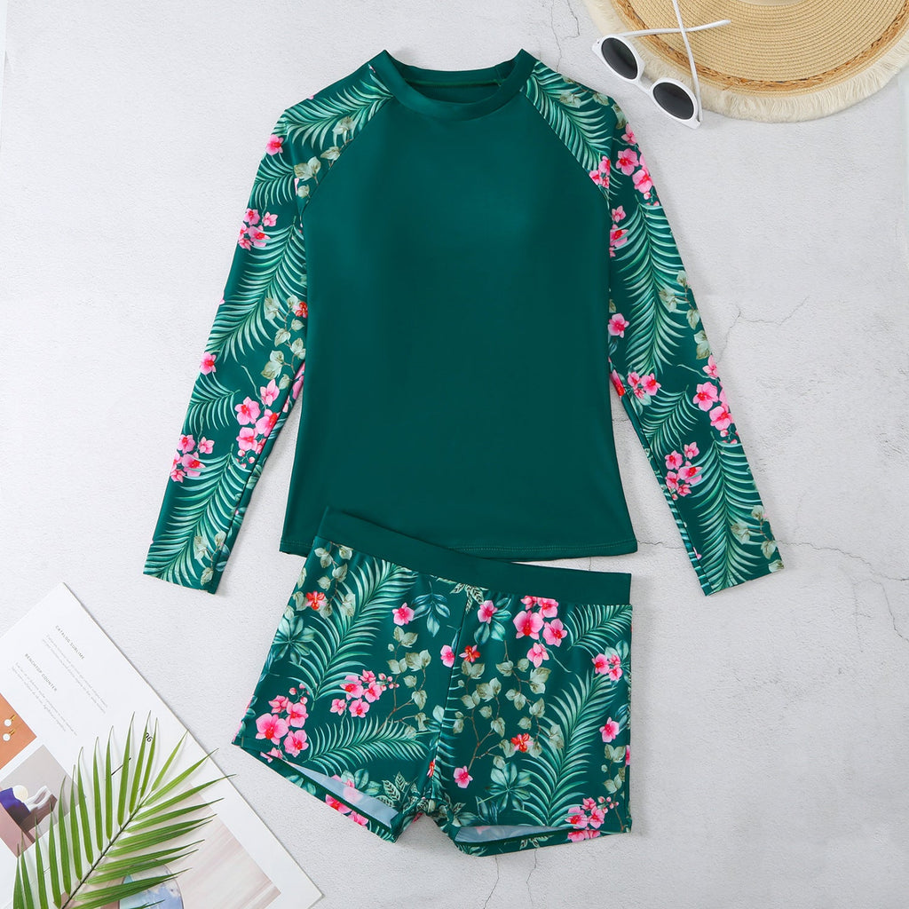 Rashguard à manches longues pour femmes avec design floral et shorts confortables Echo Archiv