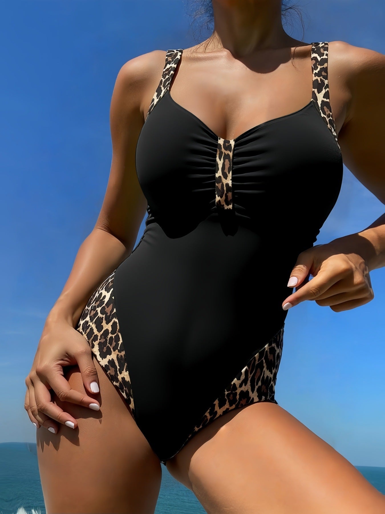 Maillot de bain une pièce pour femmes avec motif léopard à la mode R&B
