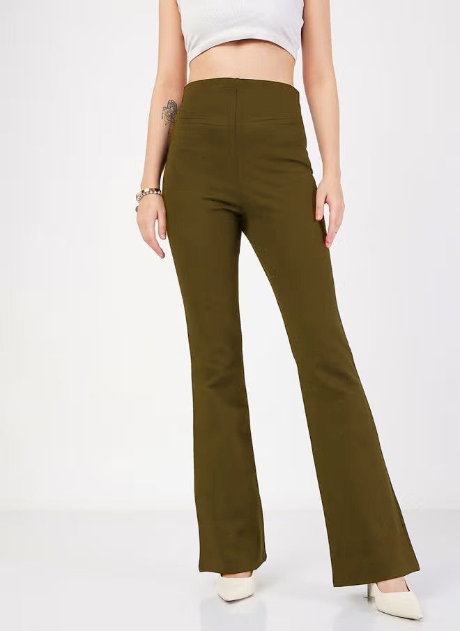Pantalon Bootcut Stretch Taille Haute Femme avec Effet Sculptant sur les Cuisses et Pattes Évasées