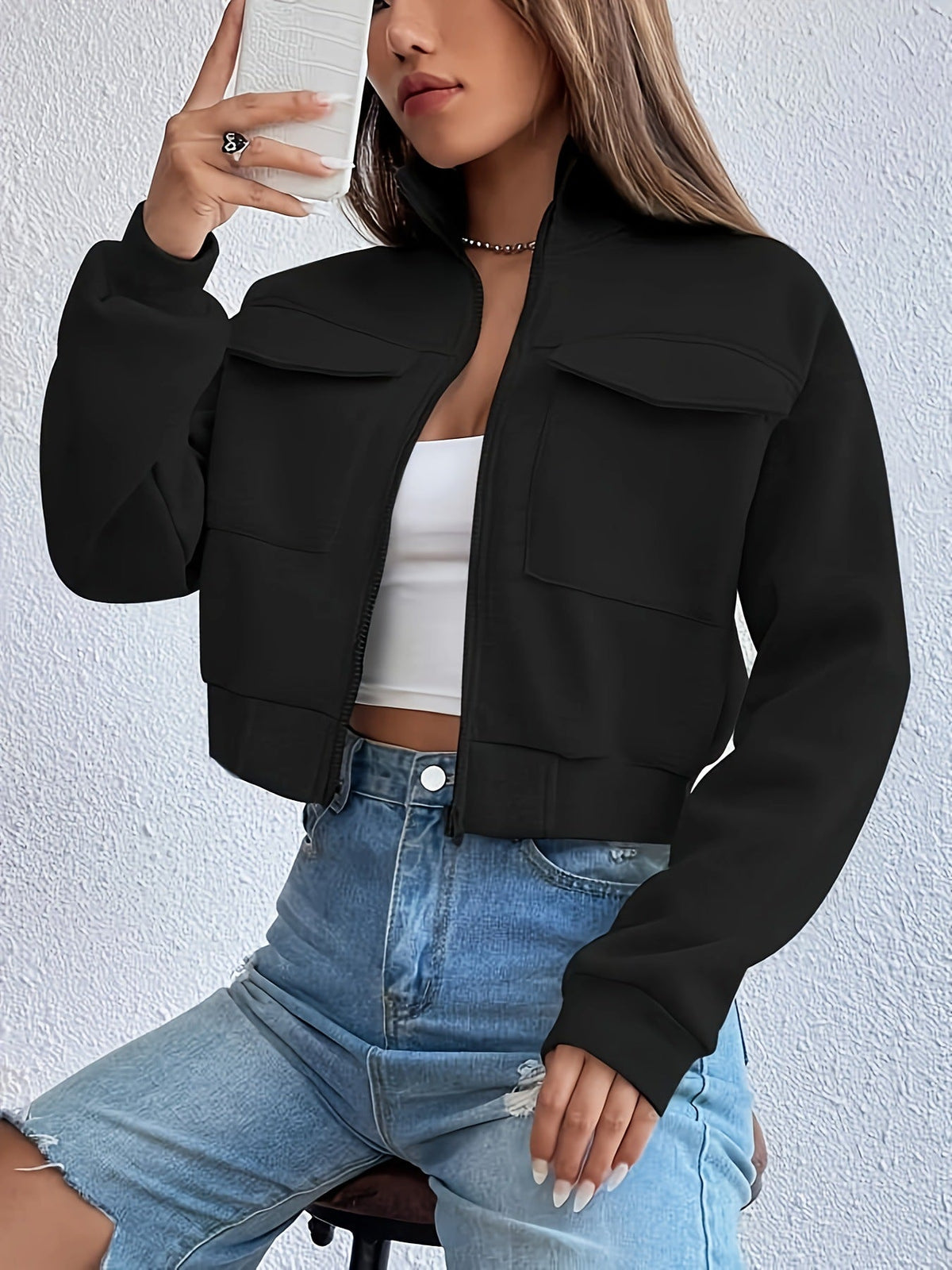 Veste de loisirs cropped pour femmes, à la mode et confortable