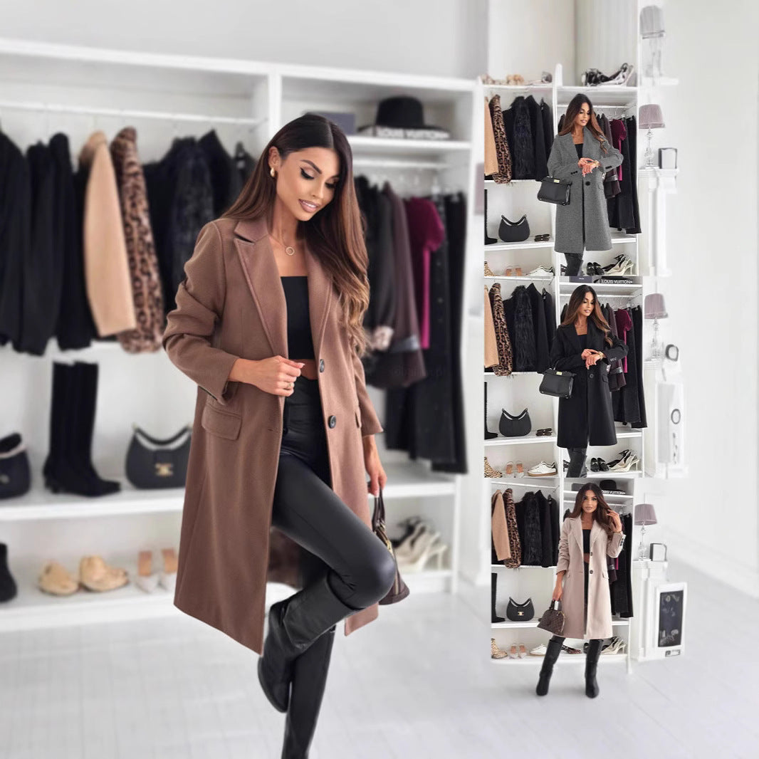 Manteau long ajusté à une rangée de boutons pour femmes Echoarchiv