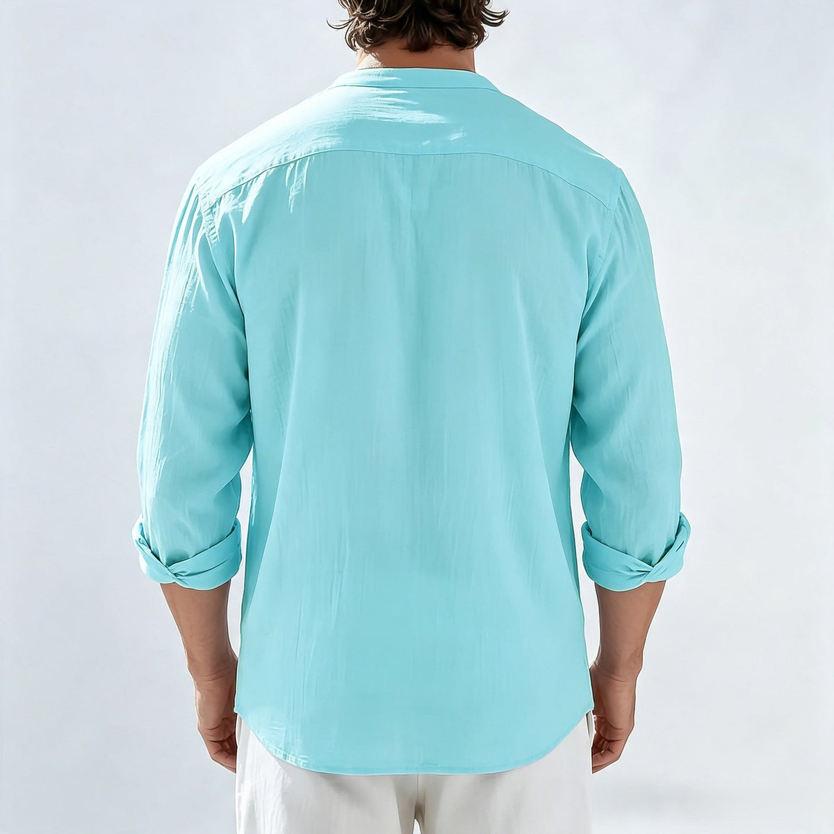 Chemise à manches longues en lin léger pour homme avec col mandarin Echoarchiv