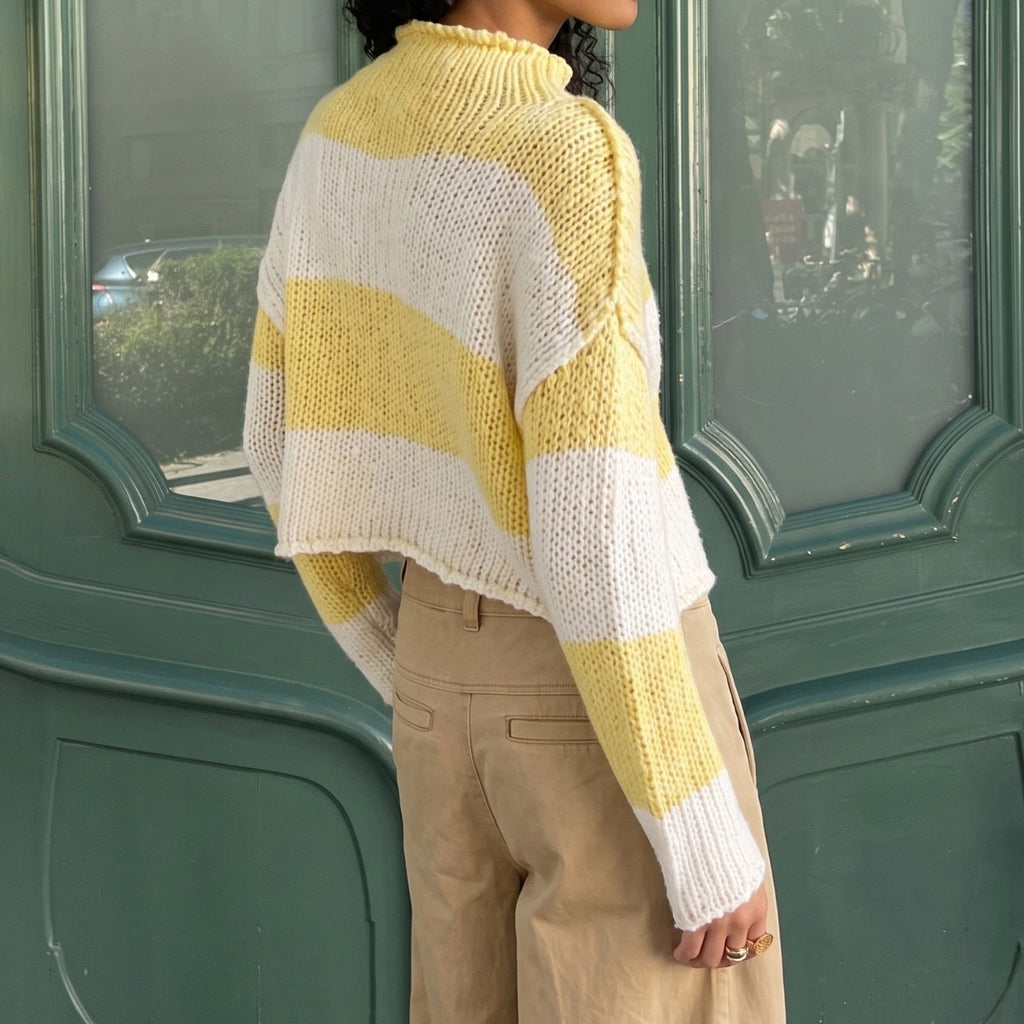 Pull cropped en grosse maille pour femmes avec col montant et manches raglan Echoarchiv