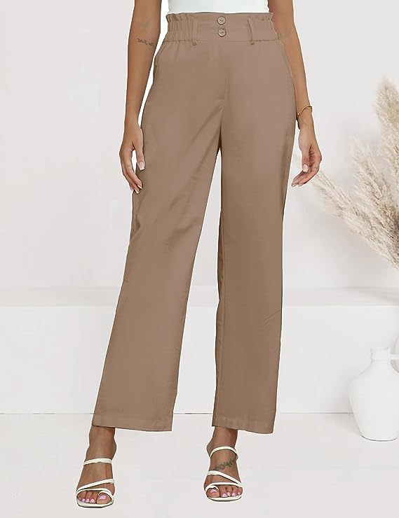 Pantalon Palazzo à taille haute pour femmes avec taille Paperbag