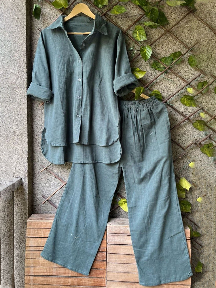 Ensemble Chemise et Pantalon en Lin Décontracté pour Femmes R&B