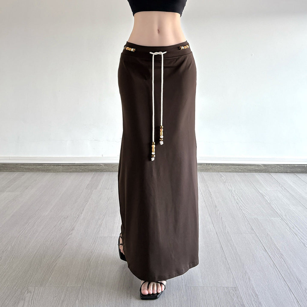 Jupe longue en jersey pour femmes avec taille ajustable et accents ludiques R&B