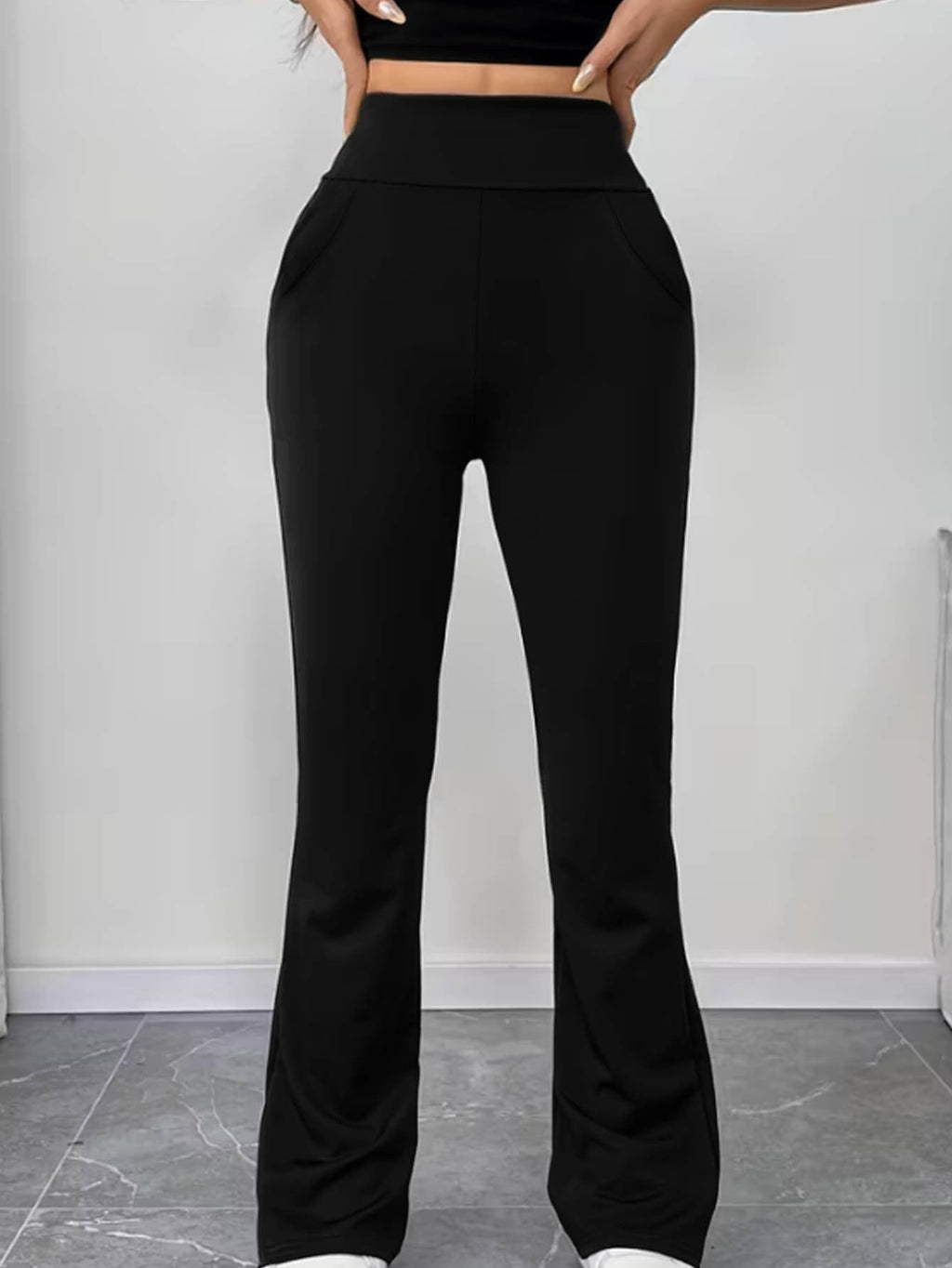 Pantalon de yoga taille haute pour femmes avec jambe évasée et poches Echoarchiv