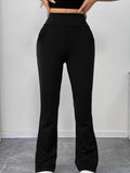 Pantalon de yoga taille haute pour femmes avec jambe évasée et poches Echoarchiv