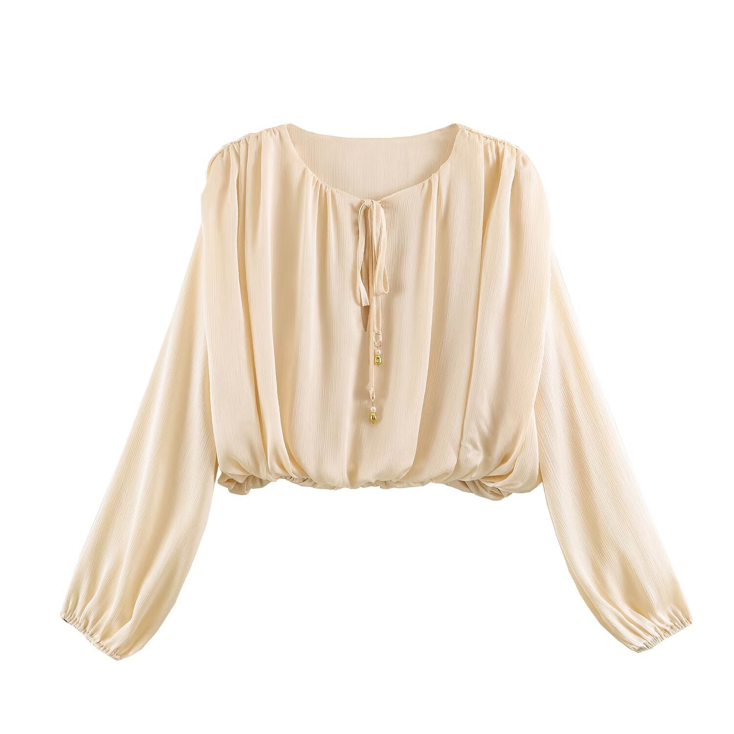 Blouse Carmen Boho aérienne pour femmes avec cordon de serrage, manches ballon amples et ourlet élastique Echo Archiv
