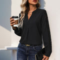 Blouse en Chiffon Élégante pour Femmes avec Col Montant, Décolleté en V et Détails en Dentelle Echoarchiv