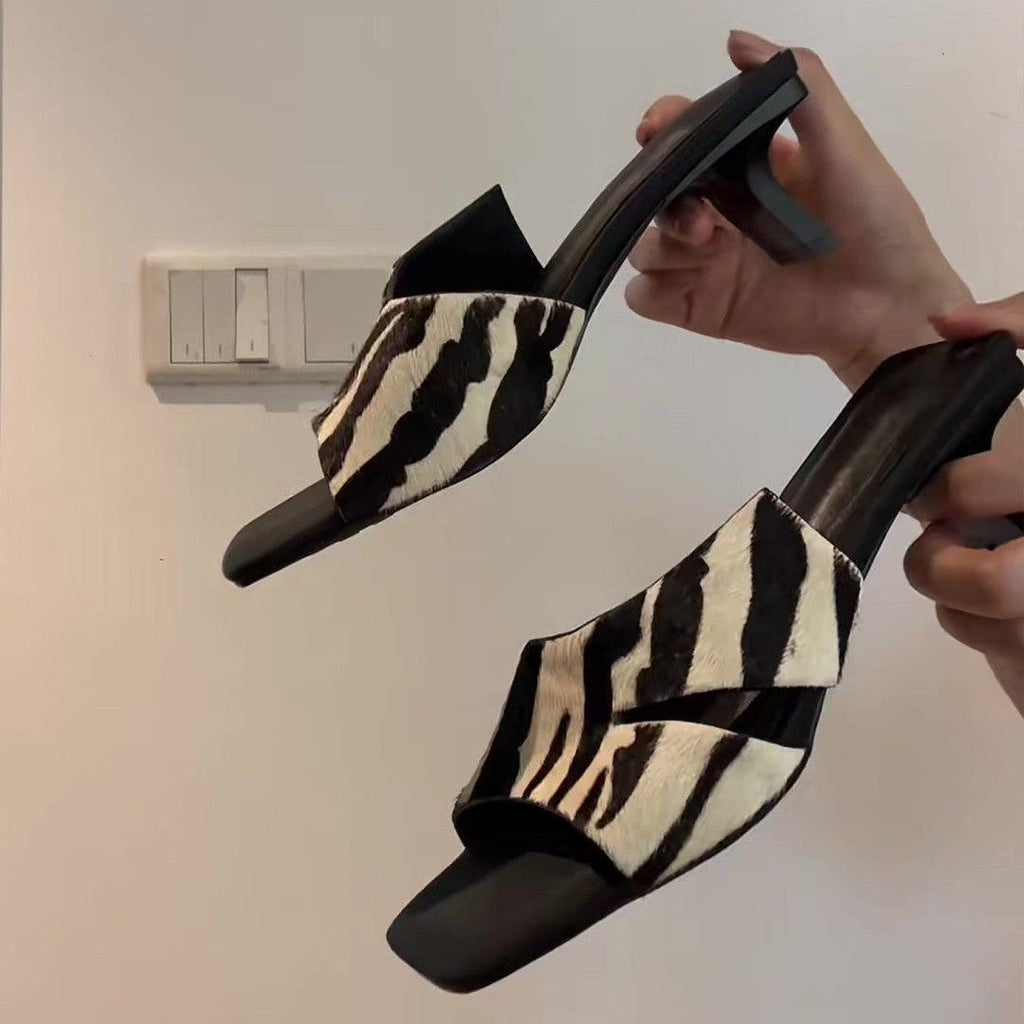 Mules Élégantes pour Femmes avec Design Zebra à la Mode R&B