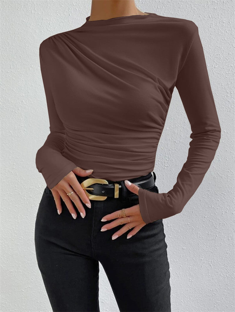 T-shirt à manches longues ajusté pour femmes avec drapé sur le côté et détail drapé Echoarchiv