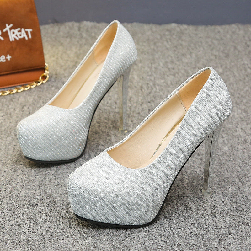 Escarpins à talons hauts pour femmes avec un dessus scintillant et un talon transparent R&B