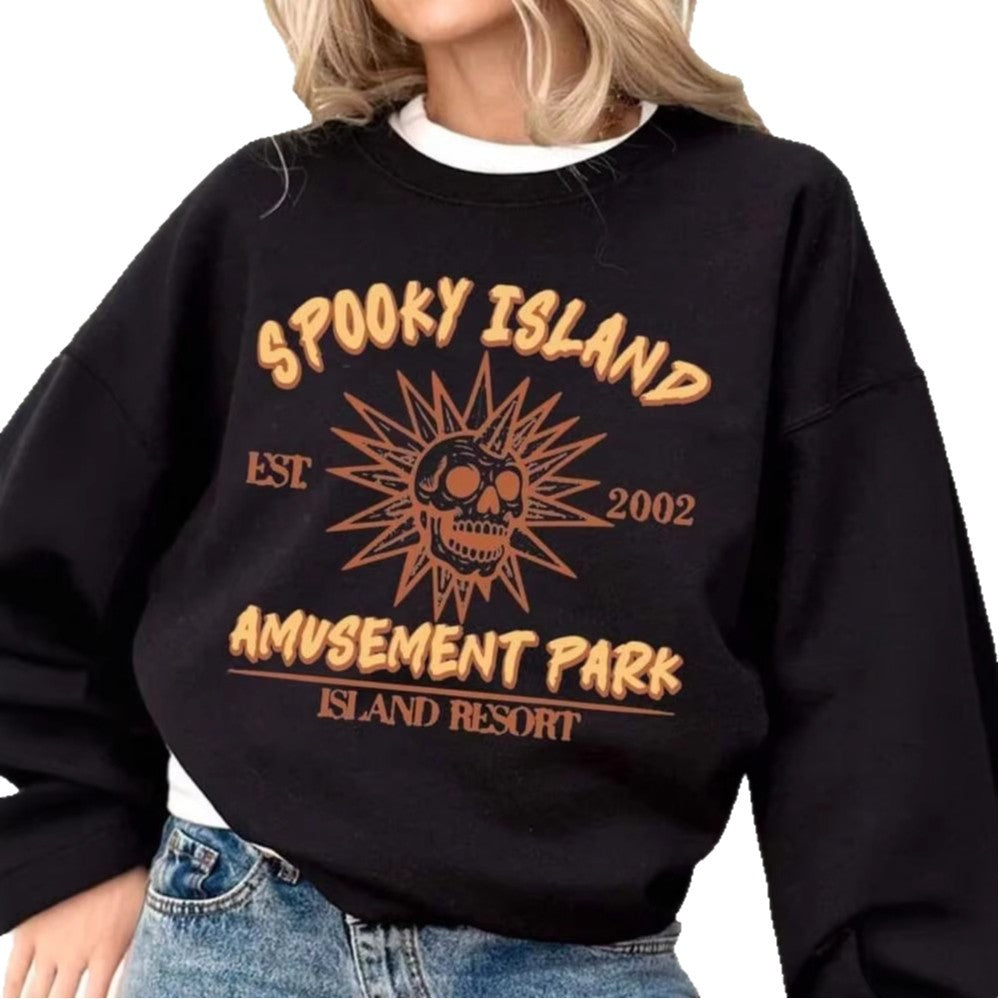 Sweatshirt oversize décontracté pour femmes avec impression vintage de crâne et ourlet côtelé Echo Archiv