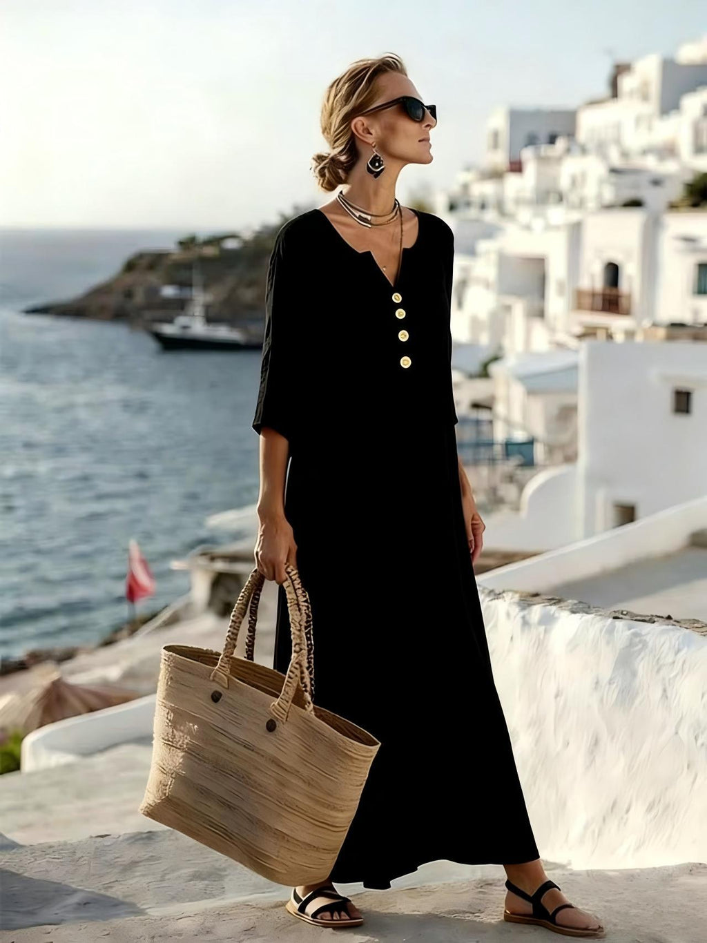 Robe midi décontractée pour femmes avec détails en boutons