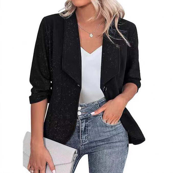 Blazer court pour femmes avec manches 3/4, silhouette cintrée et fermeture à un bouton Echoarchiv