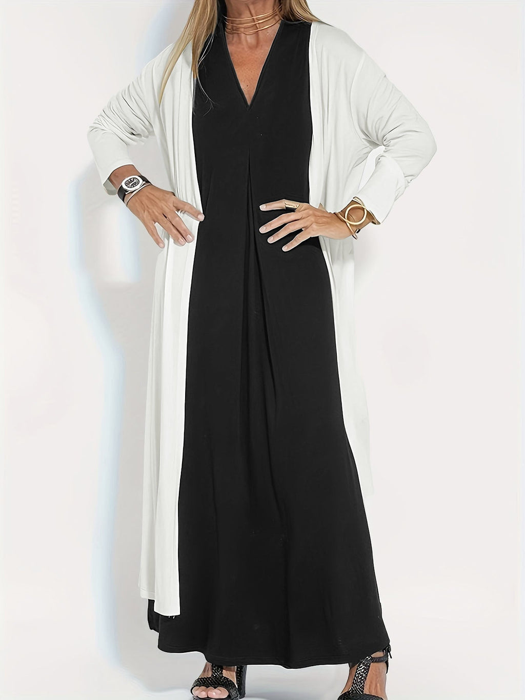 Cardigan long ouvert en jersey pour femmes avec poches et drapés fluides Echoarchiv