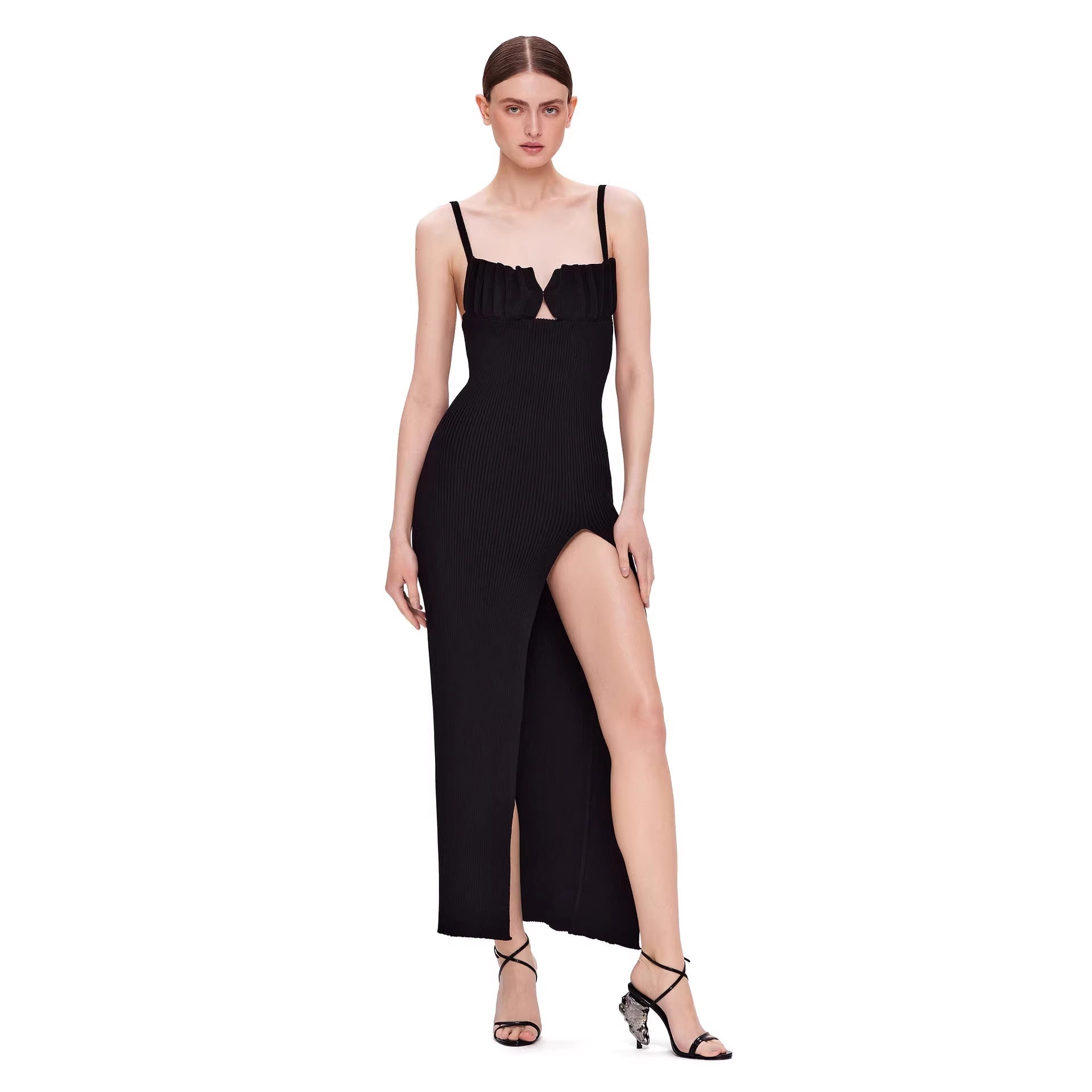 Robe maxi ajustée pour femmes avec fente raffinée et bretelles rembourrées Heidi-Mode