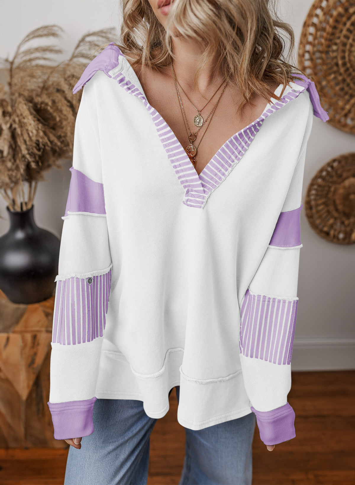 Sweatshirt à col en V oversized pour femmes