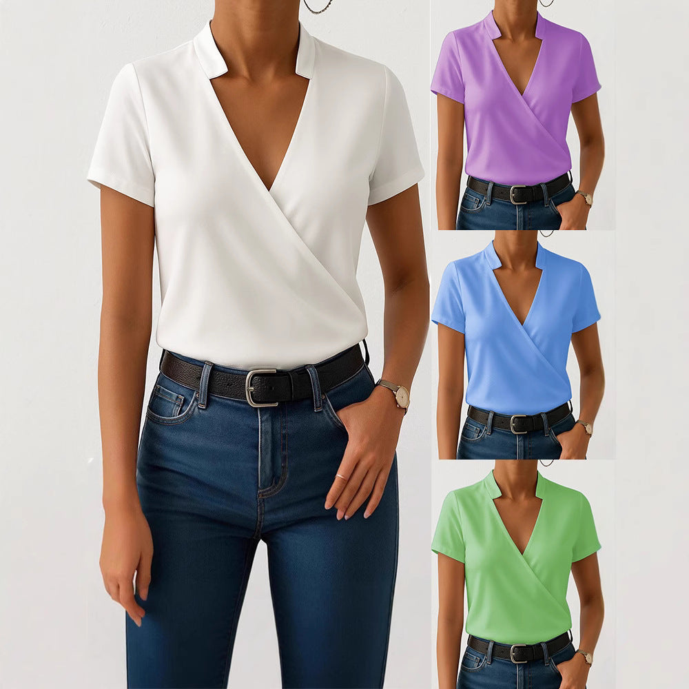 Haut enveloppant élégant pour femmes avec col montant à la mode R&B