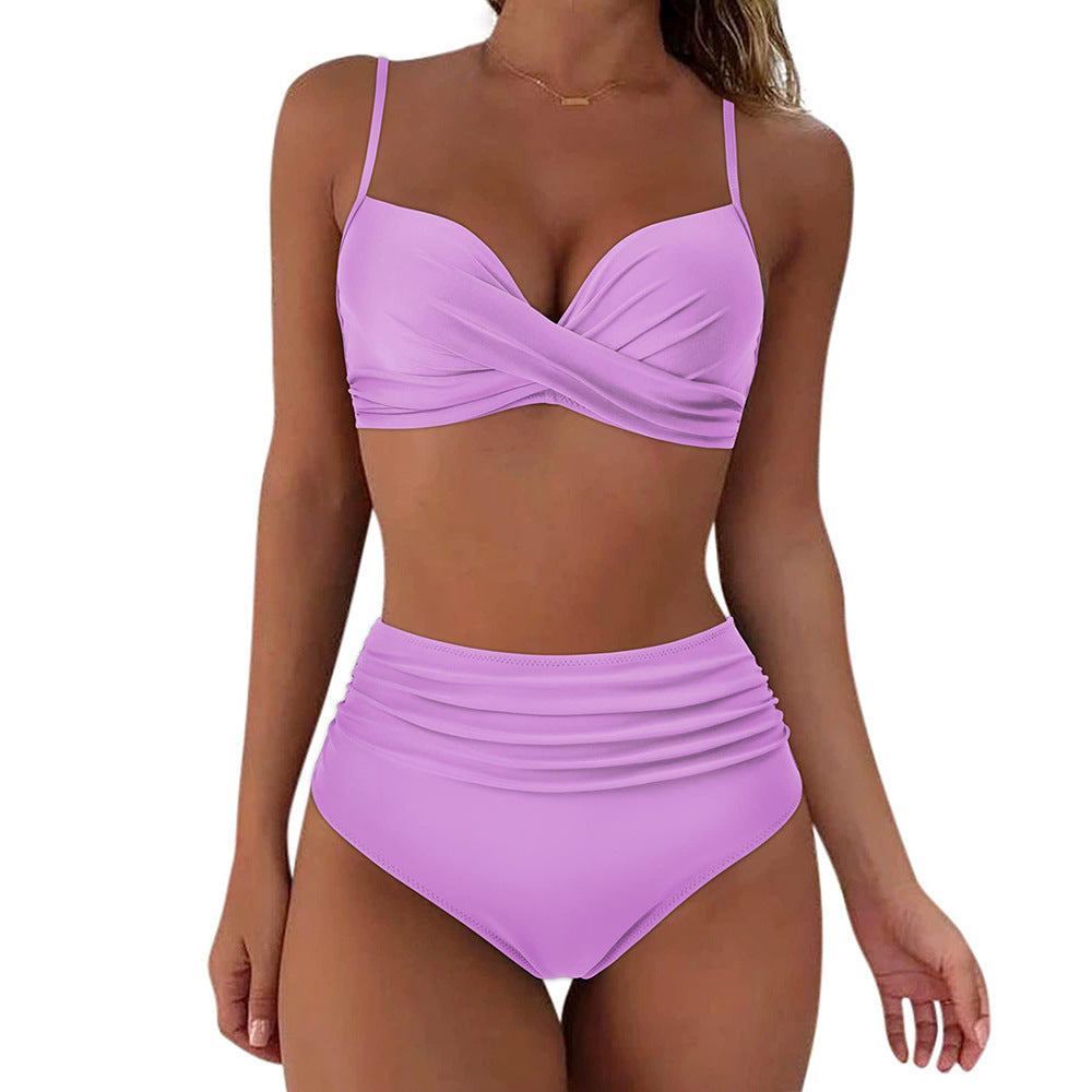 Ensemble de bikini taille haute pour femmes avec haut floral et culotte froncée R&B