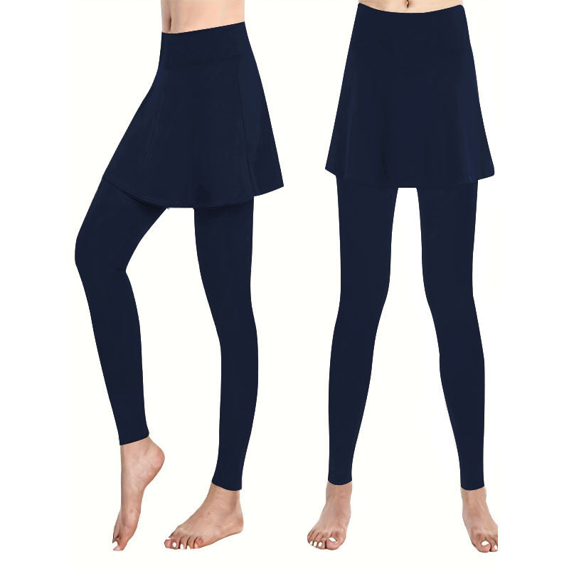 Leggings taille haute pour femmes avec jupe évasée intégrée et silhouette flatteuse Echoarchiv
