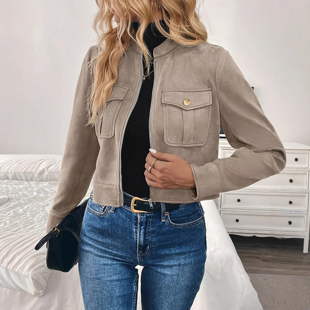 Veste courte pour femmes avec poches à rabat et fermeture éclair