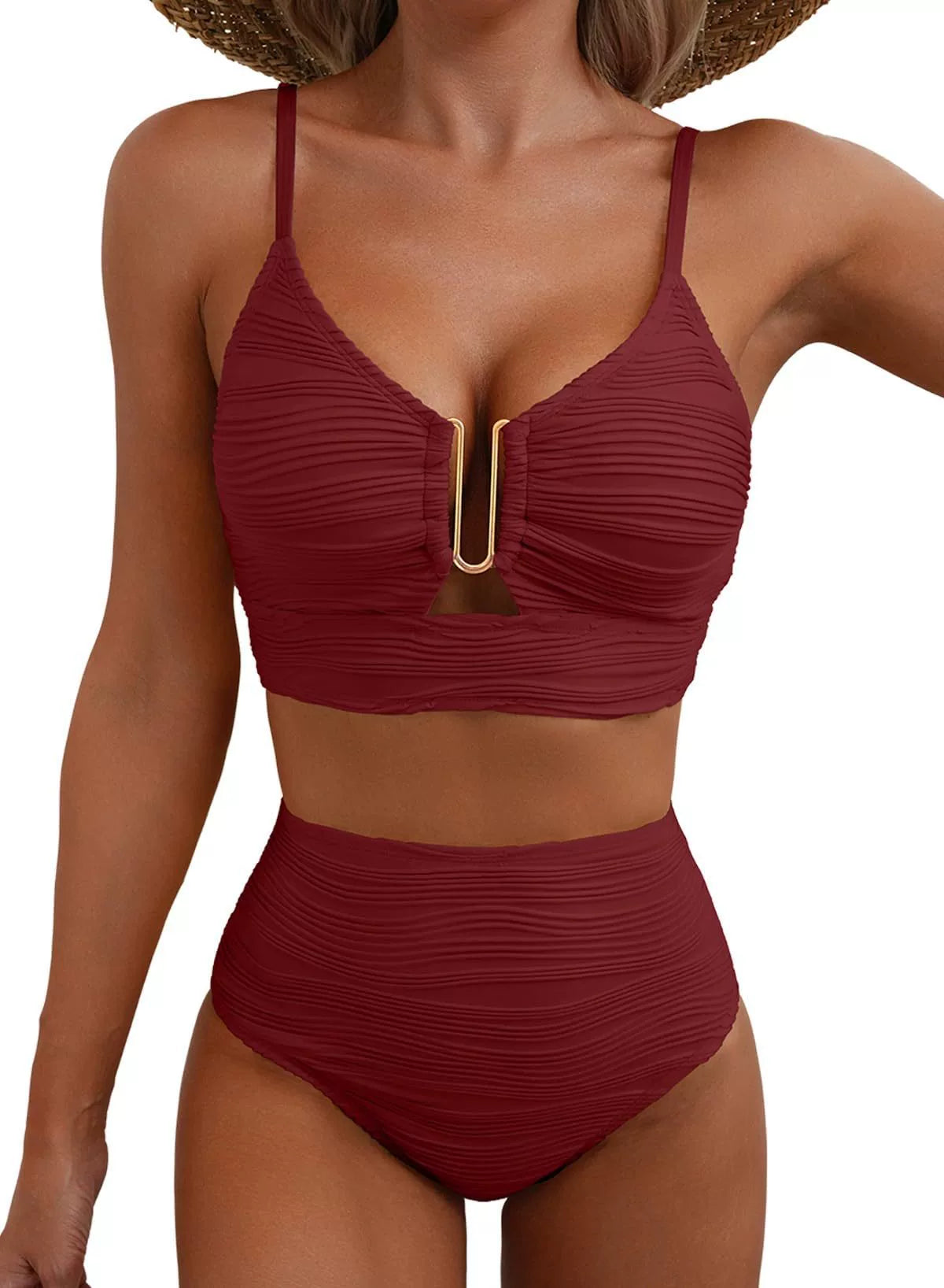 Siren | Ensemble de bikini taille haute avec détail U-Link doré