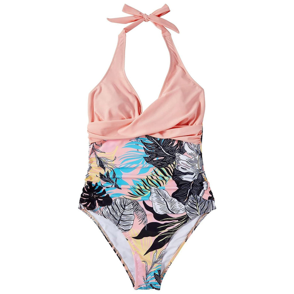 Maillot de bain une pièce femme à décolleté haut avec haut floral R&B