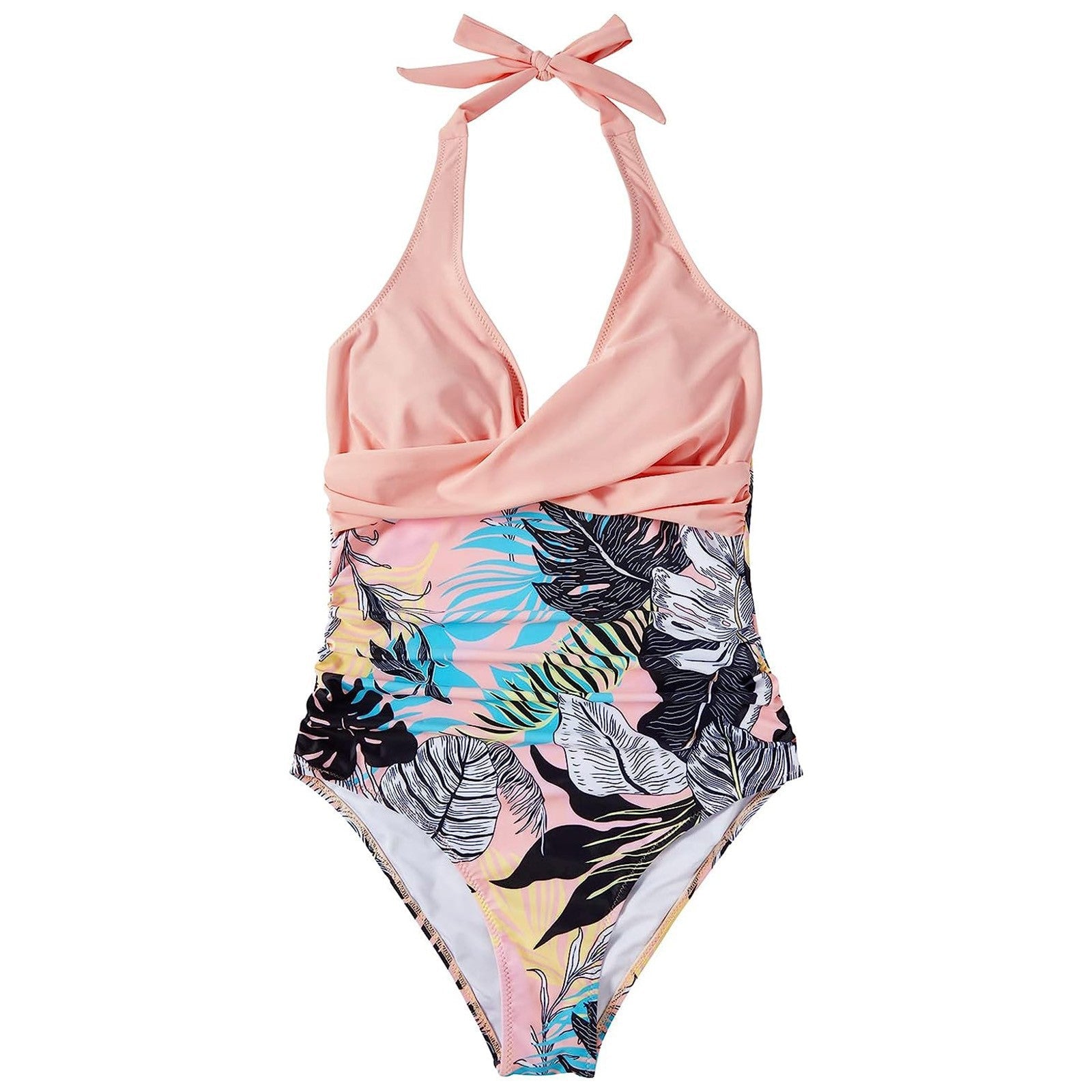Maillot de bain une pièce femme à décolleté haut avec haut floral R&B