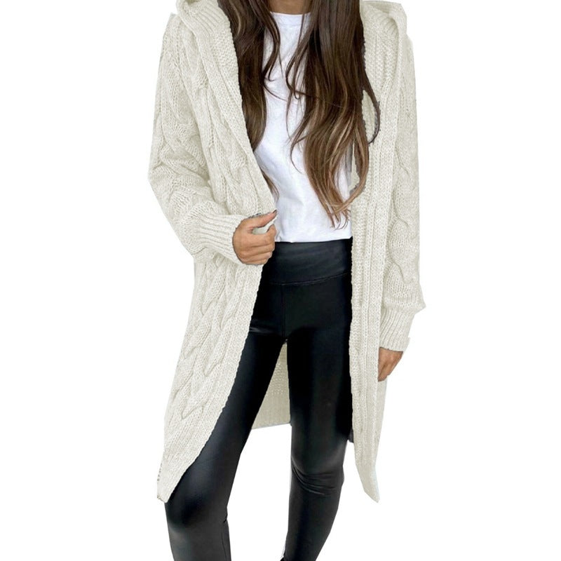 Cardigan à capuche à motif en relief pour femmes
