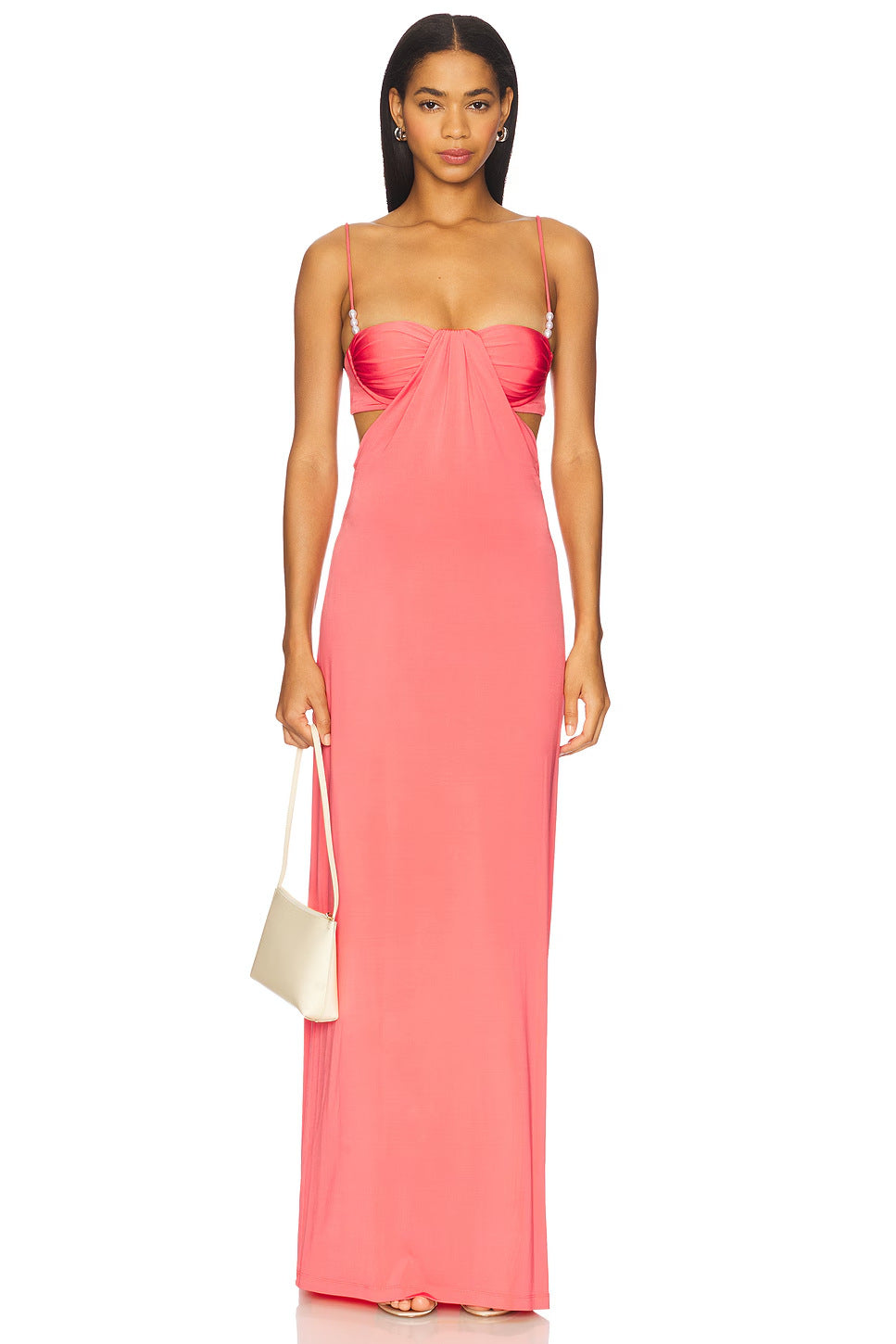 Robe maxi pour dames avec bonnets bustier, découpes latérales et délicates bretelles spaghetti R&B