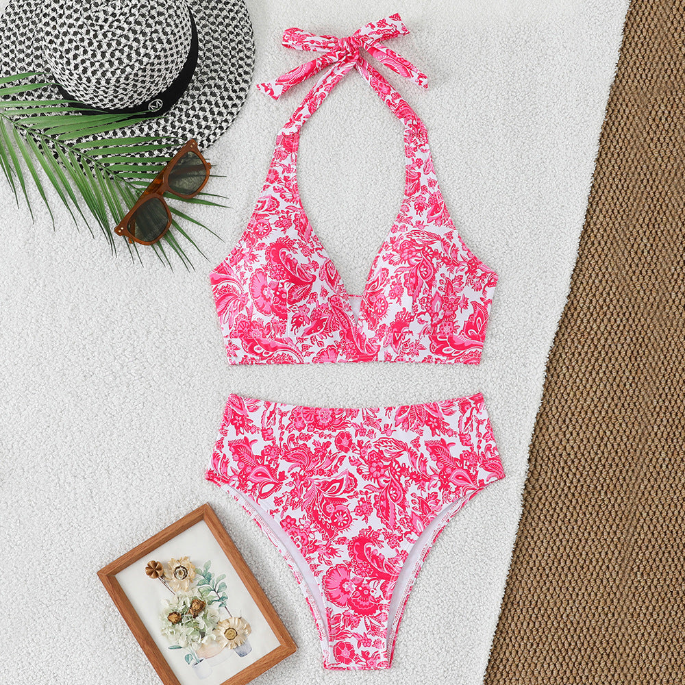 Ensemble de bikini taille haute pour femmes avec design floral et haut à nouer R&B