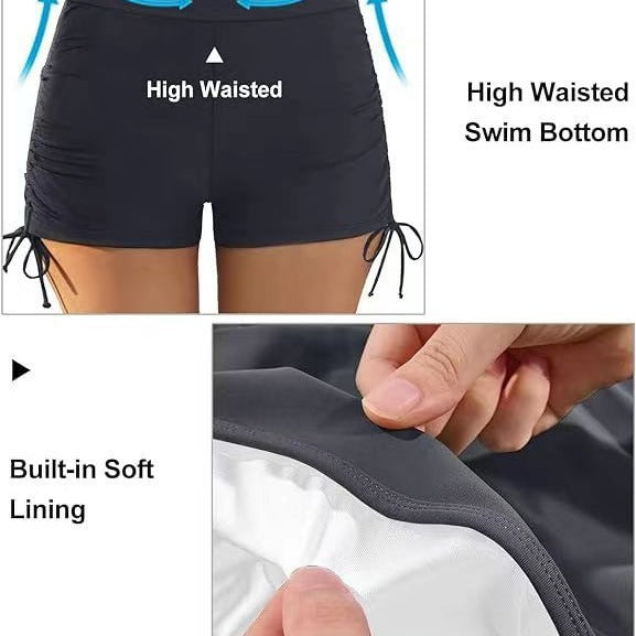 Short de bain féminin flatteur avec fronces et lien latéral R&B