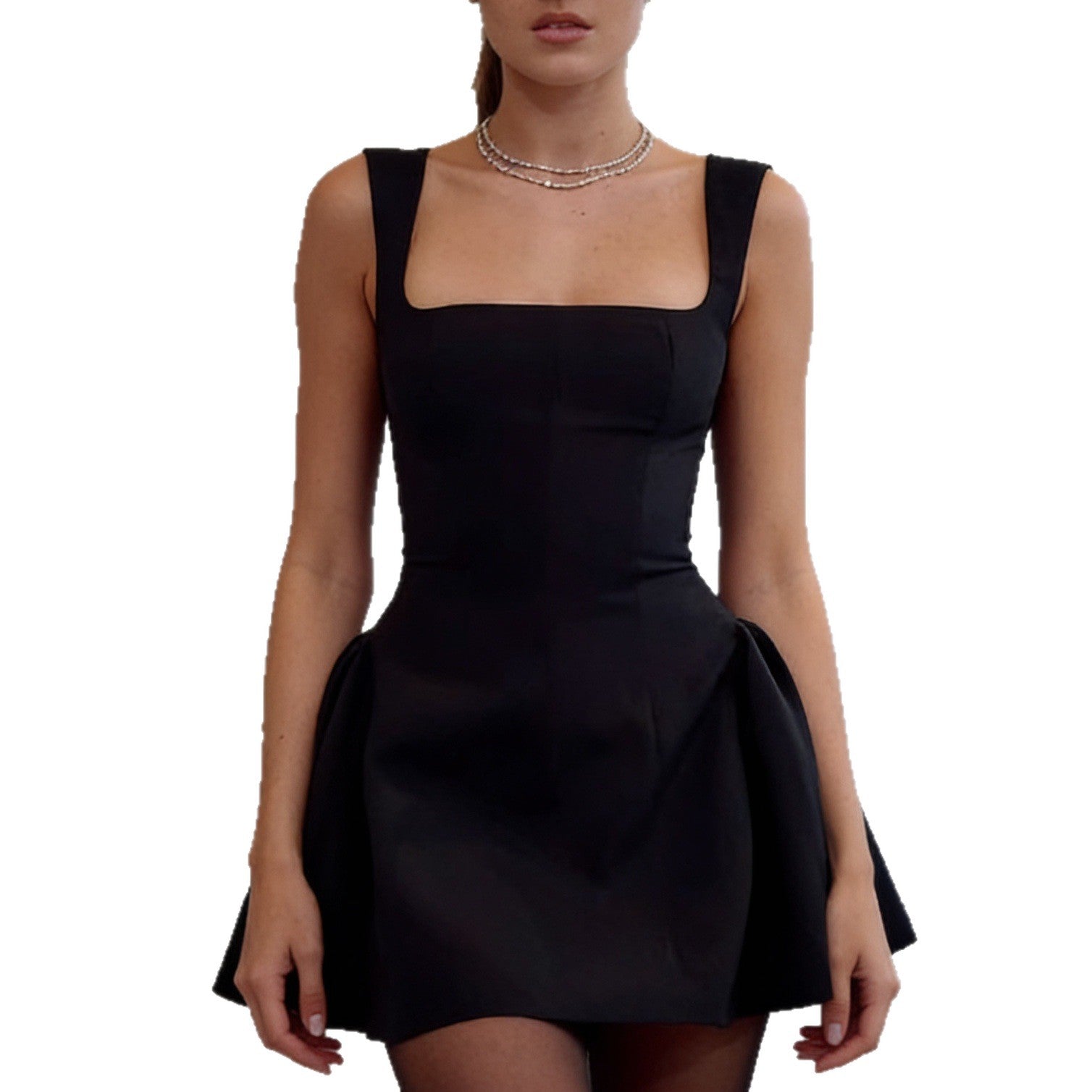 Robe mini pour femme à coupe ludique avec décolleté carré et jupe fluide R&B