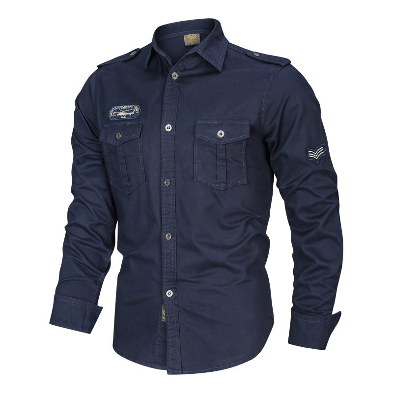 Chemise à manches longues pour hommes inspirée par le militaire en mélange de coton avec poches poitrine à rabat et épaulettes Echo Archiv