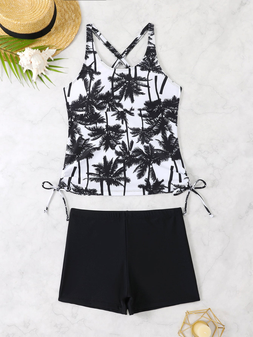 Tankini femme avec options de réglage raffinées et impression de palmier à la mode Echo Archiv