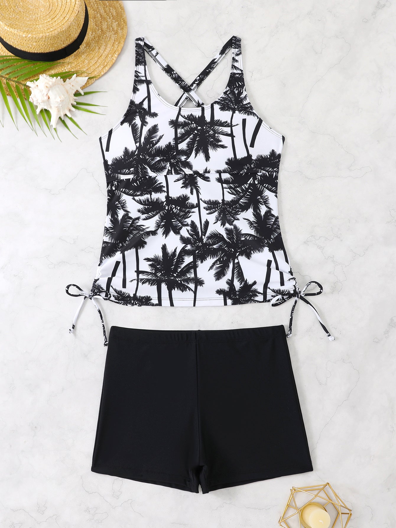 Tankini femme avec options de réglage raffinées et impression de palmier à la mode Echo Archiv