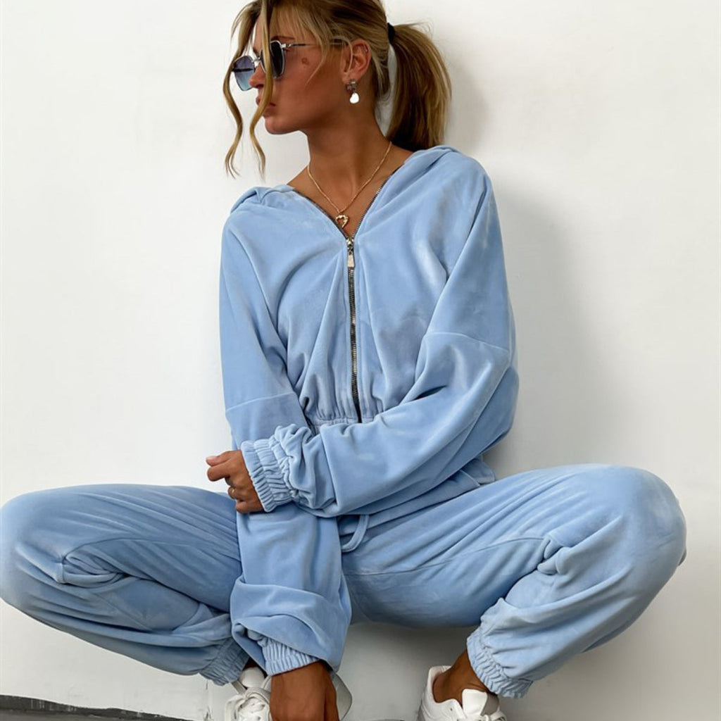 Hoodie en velours pour femmes avec zip demi-haut et pantalon de jogging taille haute avec cordon de serrage Echo Archive