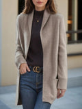 Cardigan long ouvert pour femmes en tricot doux avec poches plaquées