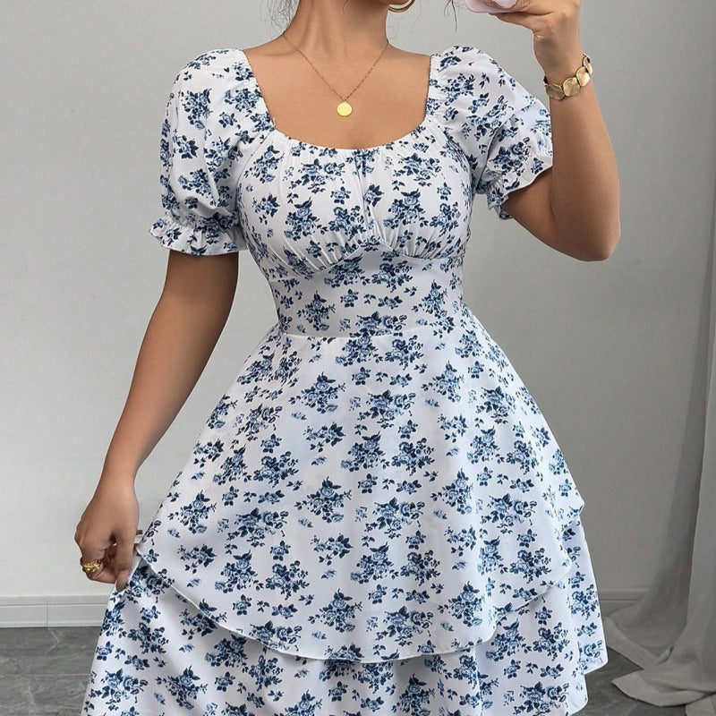 Robe fleurie pour femmes avec ourlet à volants et manches bouffantes Heidi-Mode