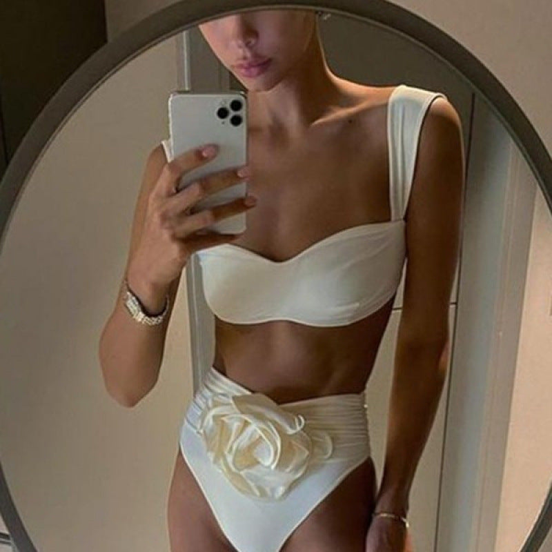 Bikini taille haute pour femmes avec détail de volants élégant R&B