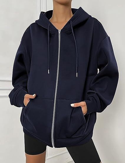 Veste à capuche zippée oversize pour femmes avec fermeture éclair contrastante, capuche double épaisseur et poche kangourou Echo Archiv