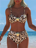 Bikini balconnet pour femmes avec un élégant motif léopard et une taille haute confortable R&B